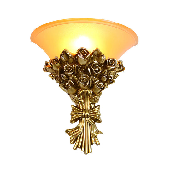 Retro Resin Roses Bouquet Glass European Wall Lamp