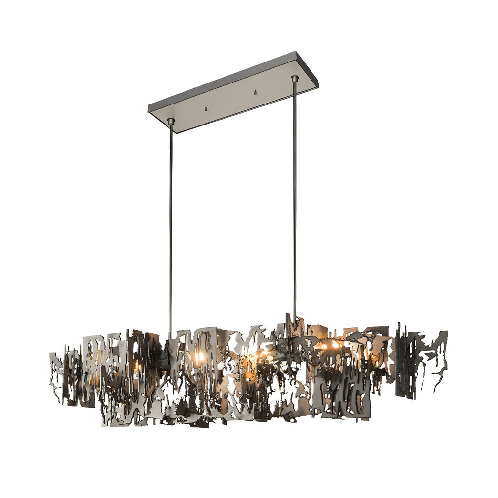 Long Creative Hollow Hardware LED Post Modern Dining Room Chandelier