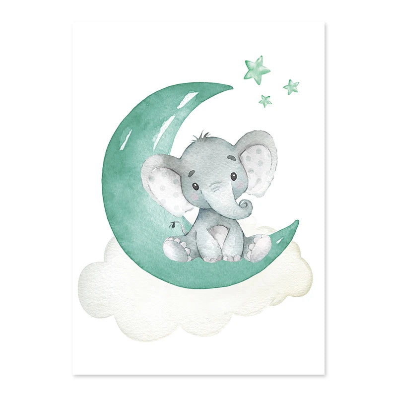 Personalized Baby Name Elephant Moon Nursery Canvas Wall Art Unframed
