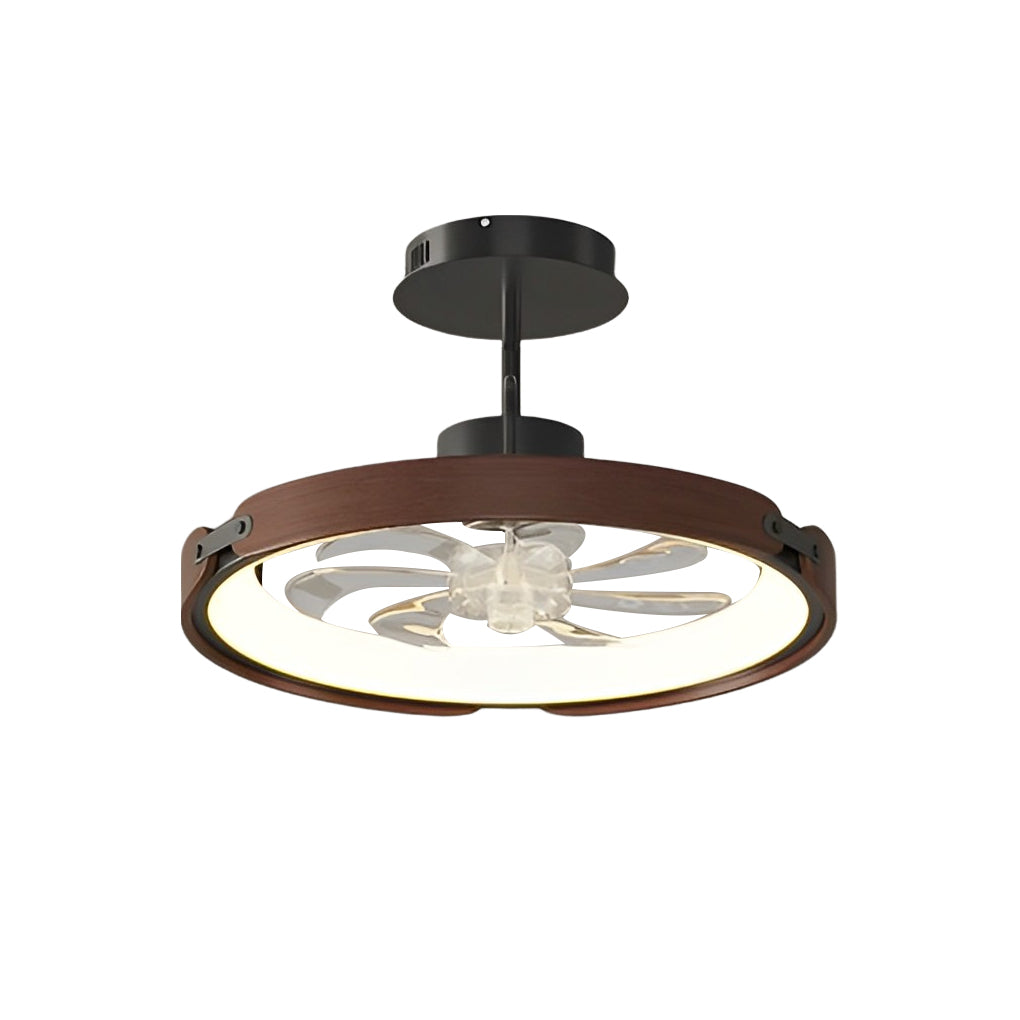 Round Wood LED 3-Step Dimming Bladeless Ceiling Fan with App Control