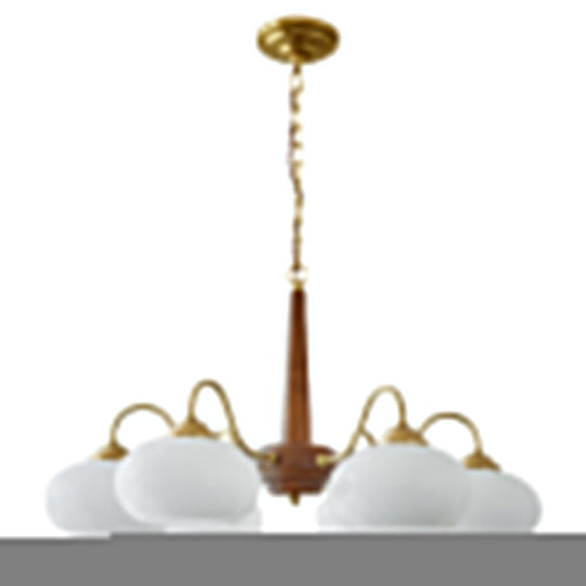 4-Light / 6-Light Glass & Wood E27 LED Nordic Chandelier Hanging Ceiling Light