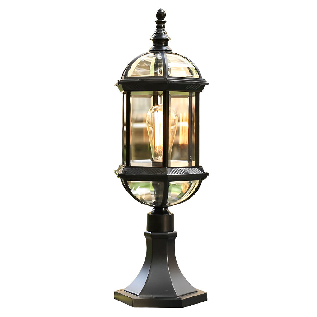 Elegant Black Retro Outdoor Post Light with Glass Shade