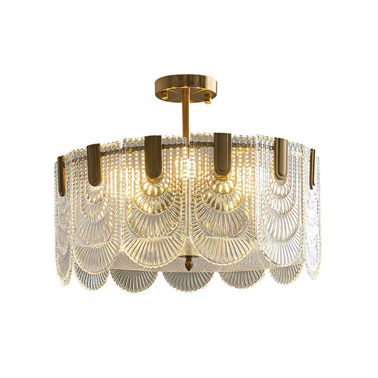 Round French Court Style Glass Three Step Dimming Modern Chandelier