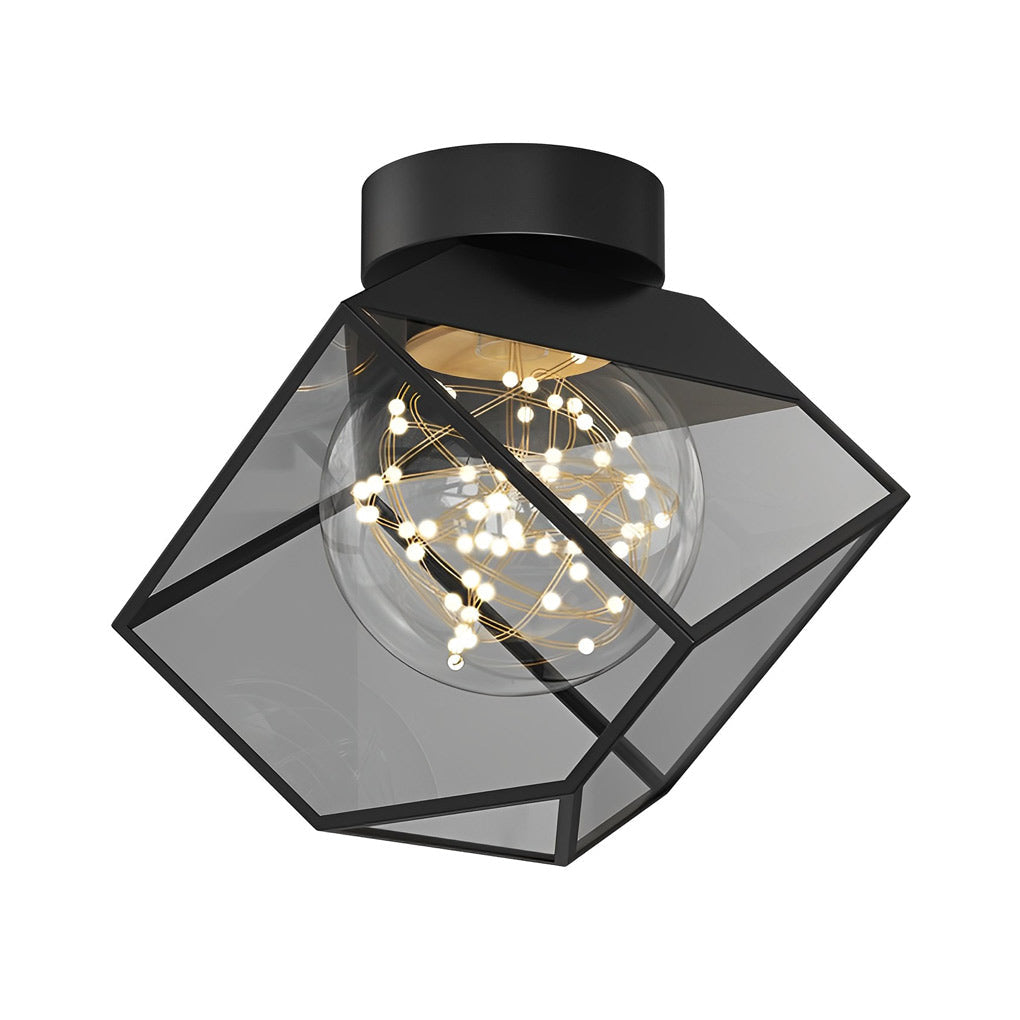Square Frame Metal Glass Three-Step Dimming Black Modern Ceiling Lamp