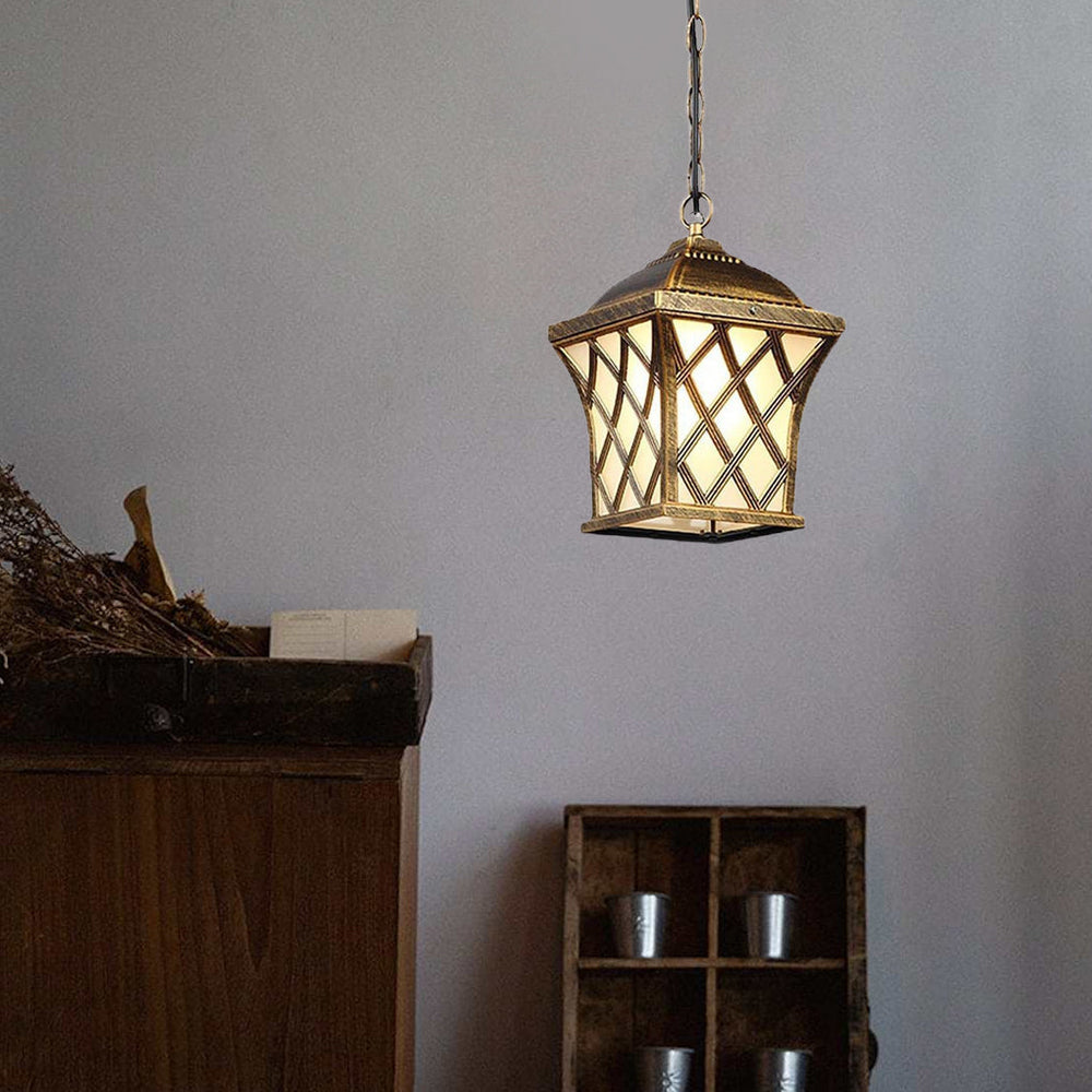 Classic Electroplated Metal Glass Lantern Traditional Pendant Light