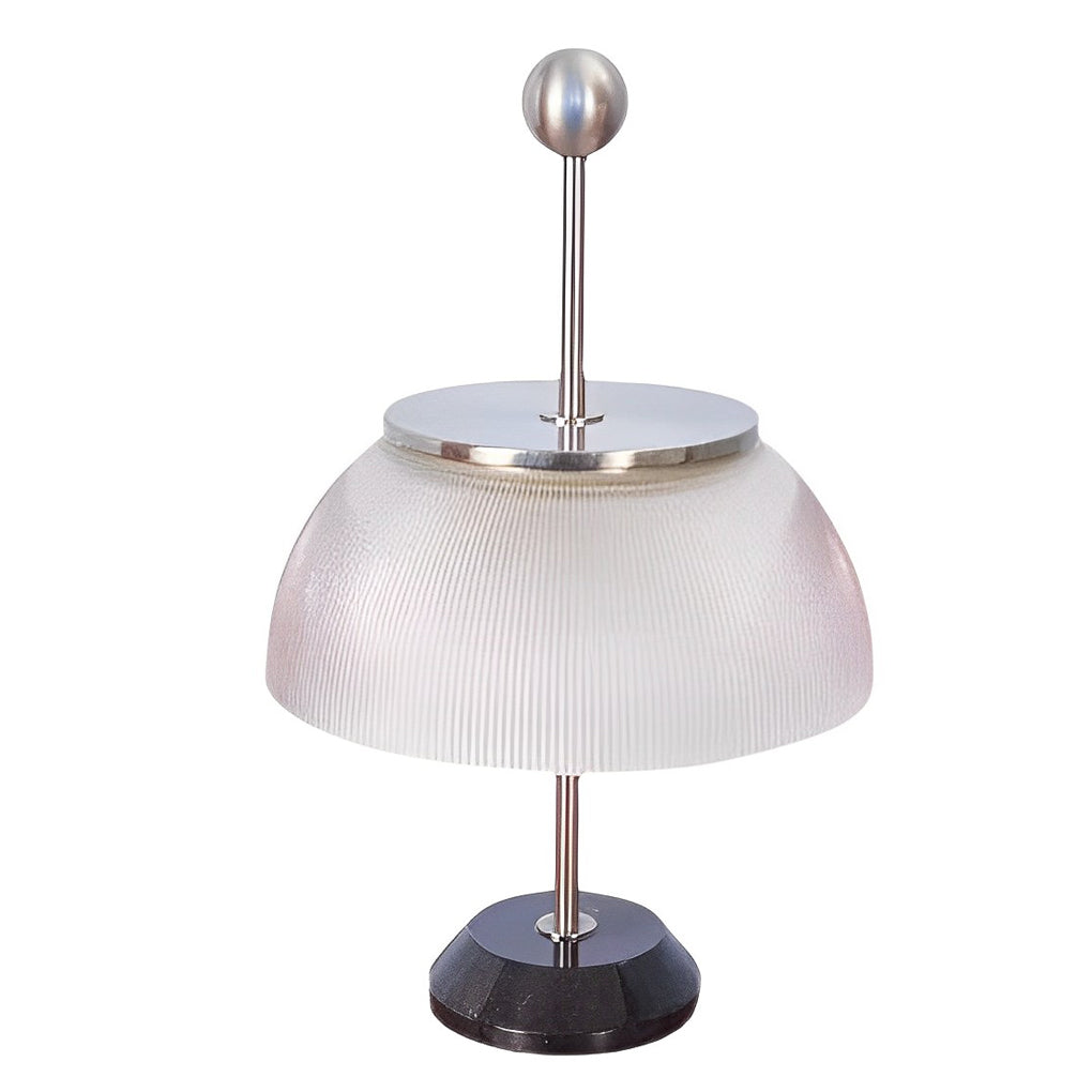 Ribbed Glass Bowl and Metal Italian Accent Table Lamp