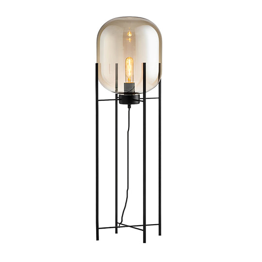 Industrial Standing Metal & Hand-Blown Glass Floor Lamp