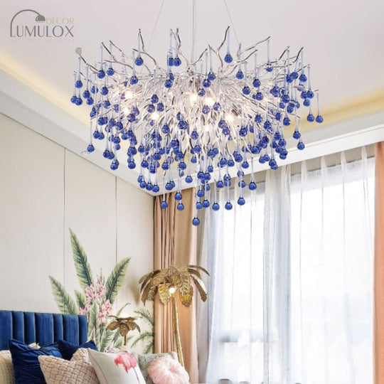 Creative Tree Branch LED Chandelier – Lovely Pink & Blue Pendant Light for Bedrooms