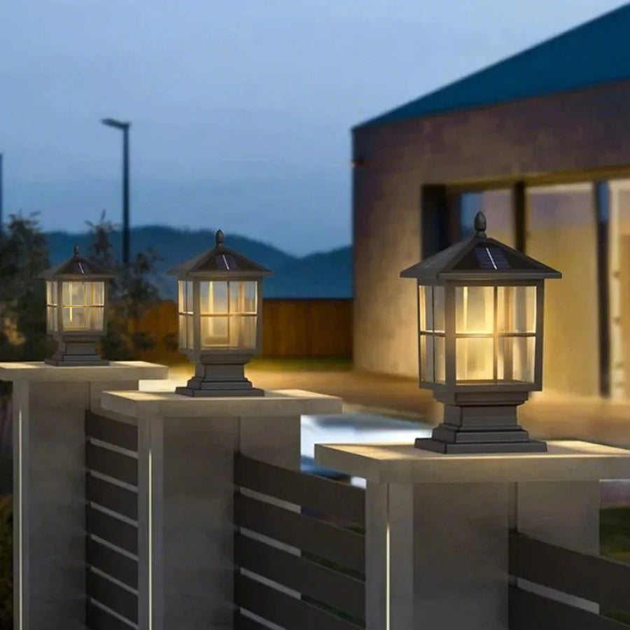 Traditional Square Waterproof LED Black Classic Solar Pillar Lights