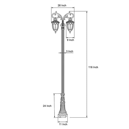 2-Head Aluminum Waterproof LED European Style Street Light – 118''