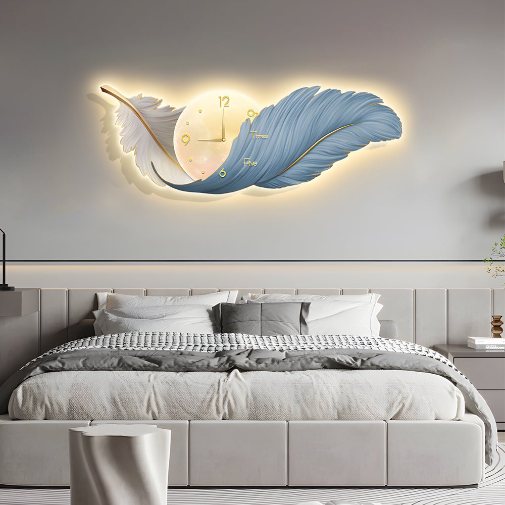 2-in-1 Feather Painting LED Wall Lamp with Clock