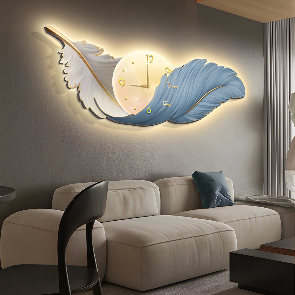 2-in-1 Feather Painting LED Wall Lamp with Clock