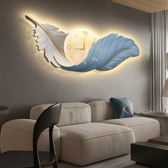 2-in-1 Feather Painting LED Wall Lamp with Clock