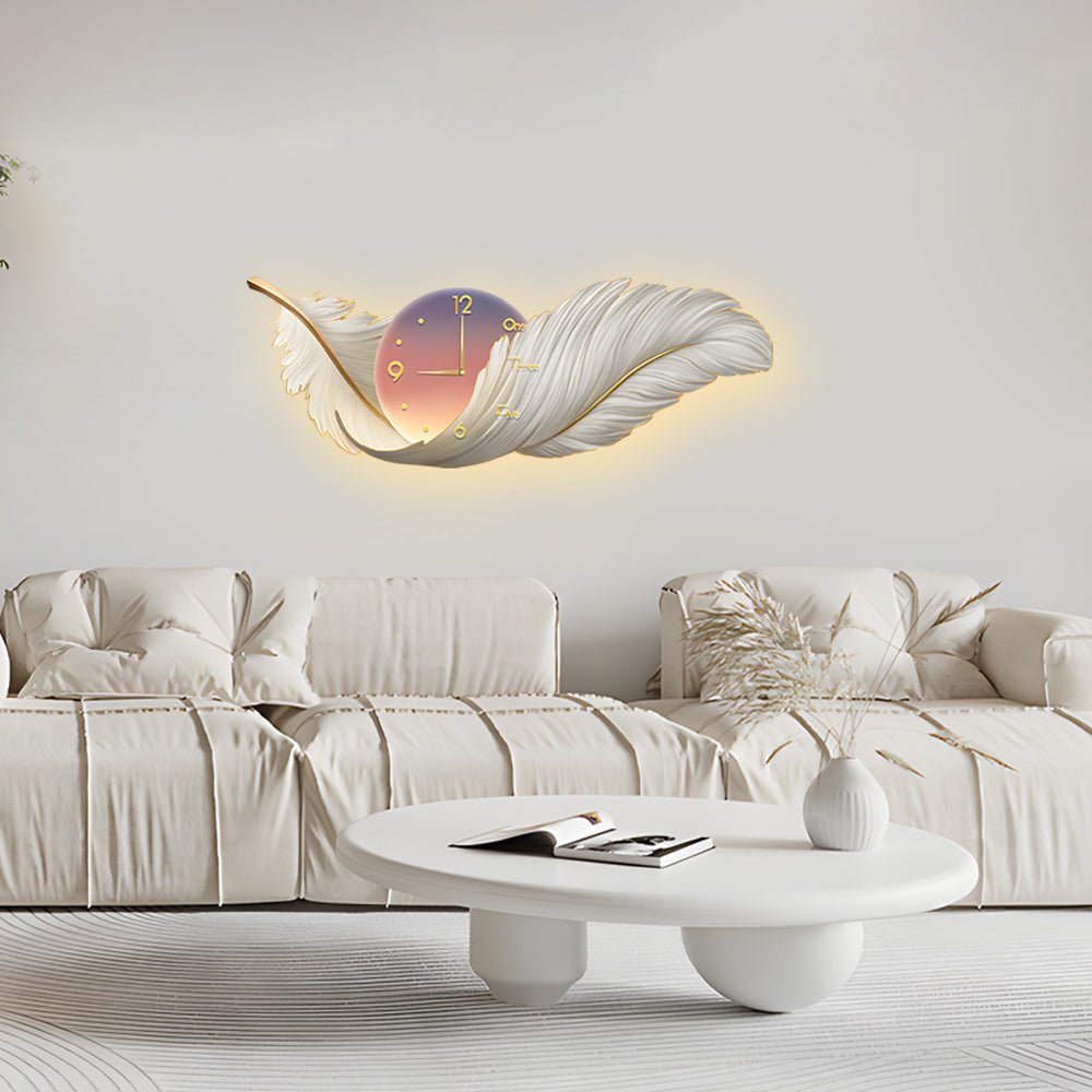2-in-1 Feather Painting LED Wall Lamp with Clock