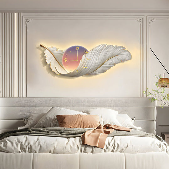 2-in-1 Feather Painting LED Wall Lamp with Clock