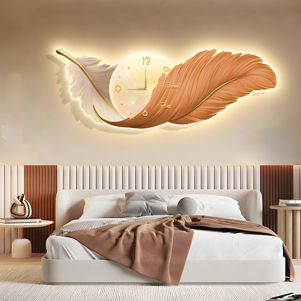 2-in-1 Feather Painting LED Wall Lamp with Clock