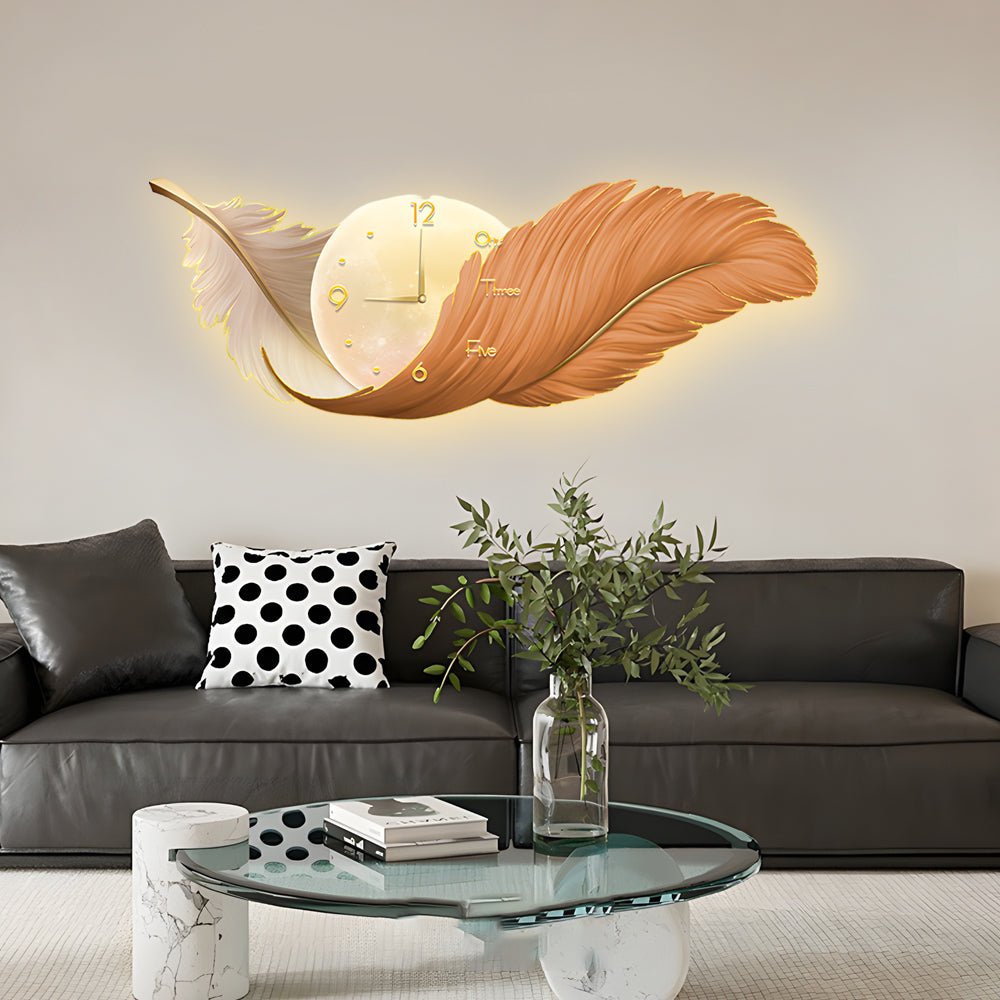 2-in-1 Feather Painting LED Wall Lamp with Clock