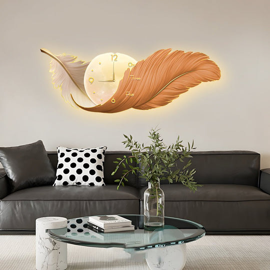 2-in-1 Feather Painting LED Wall Lamp with Clock