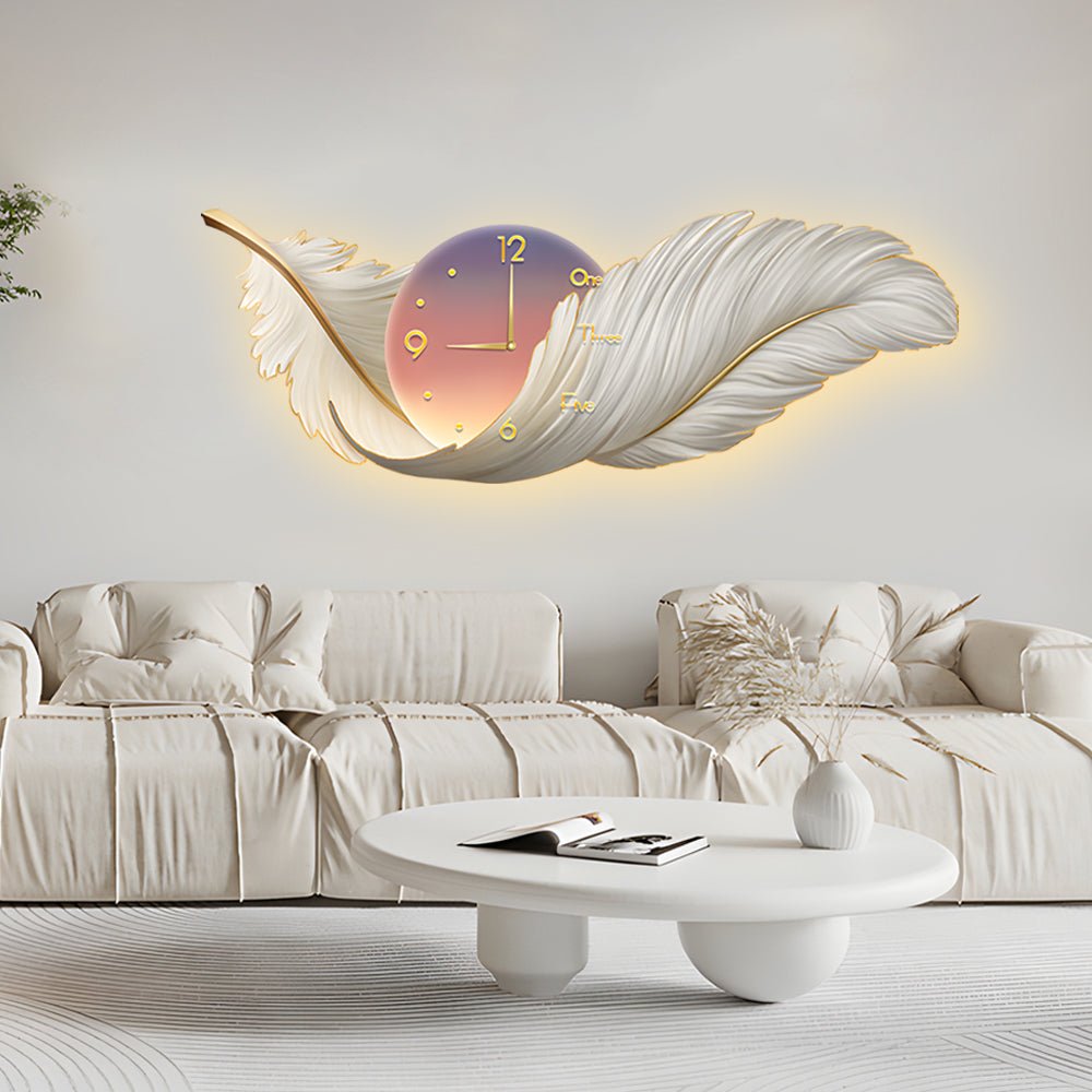 2-in-1 Feather Painting LED Wall Lamp with Clock