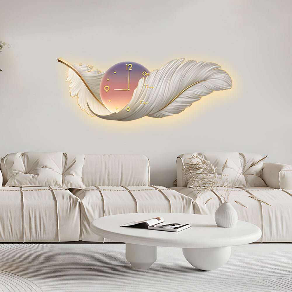 2-in-1 Feather Painting LED Wall Lamp with Clock