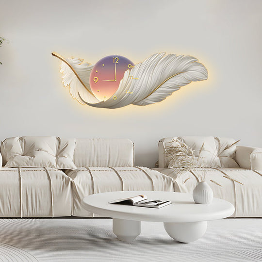 2-in-1 Feather Painting LED Wall Lamp with Clock