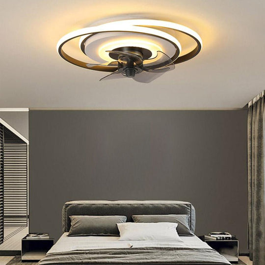 2 Ring Flush Mount Ceiling Fan with LED Light and Remote
