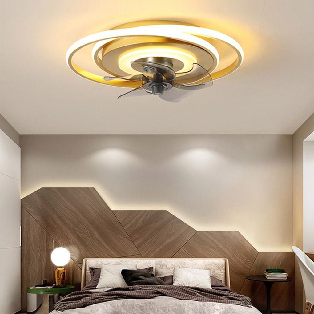 2 Ring Flush Mount Ceiling Fan with LED Light and Remote