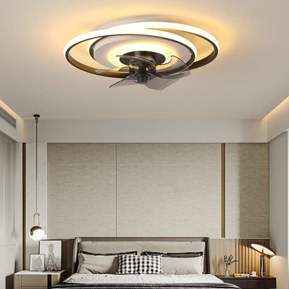 2 Ring Flush Mount Ceiling Fan with LED Light and Remote