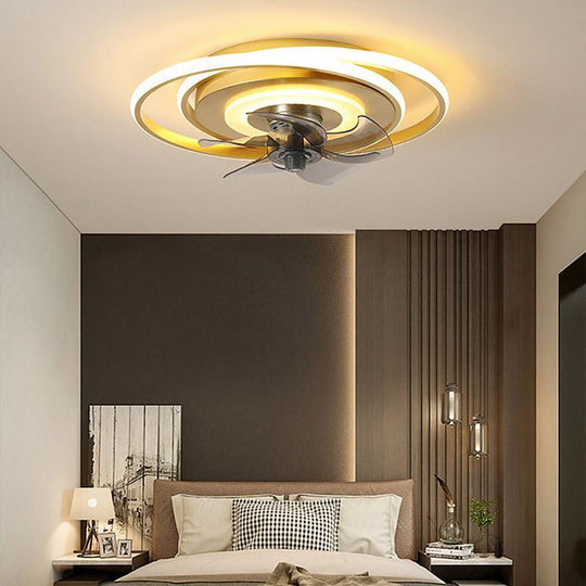 2 Ring Flush Mount Ceiling Fan with LED Light and Remote