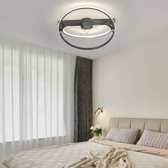 2 Rings Modern Ceiling Fan with Light – Flush Mount Design