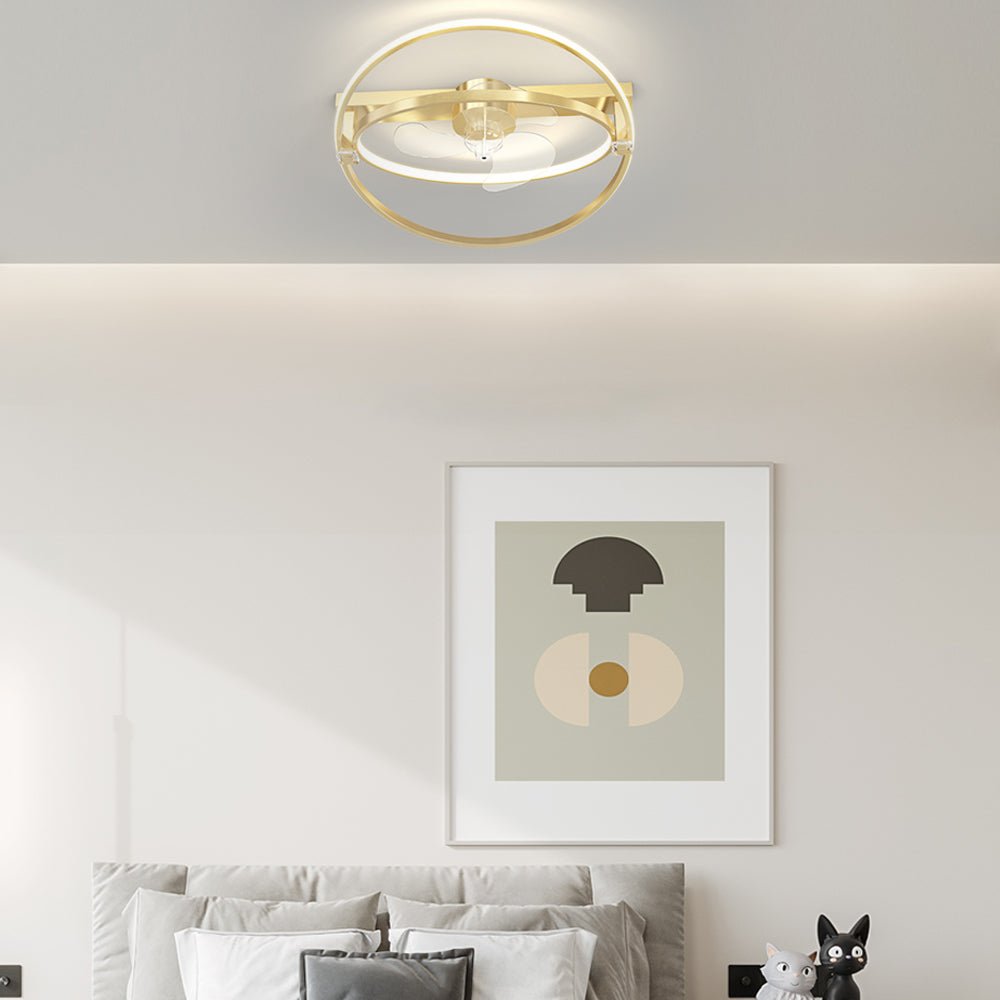 2 Rings Modern Ceiling Fan with Light – Flush Mount Design