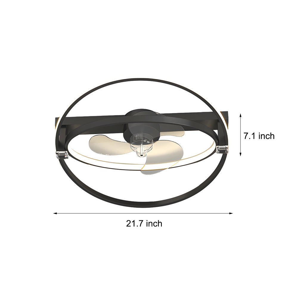 2 Rings Modern Ceiling Fan with Light – Flush Mount Design