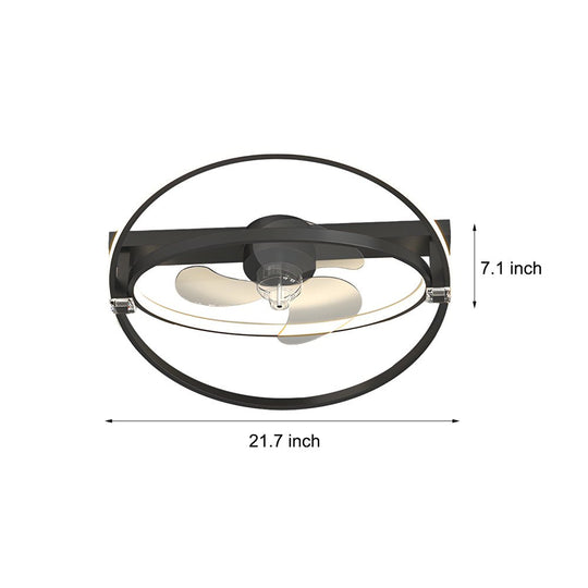 2 Rings Modern Ceiling Fan with Light – Flush Mount Design