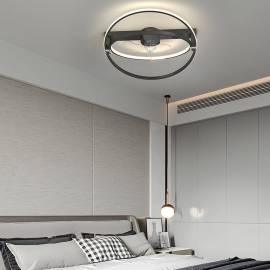 2 Rings Modern Ceiling Fan with Light – Flush Mount Design
