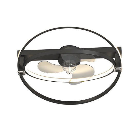 2 Rings Modern Ceiling Fan with Light – Flush Mount Design