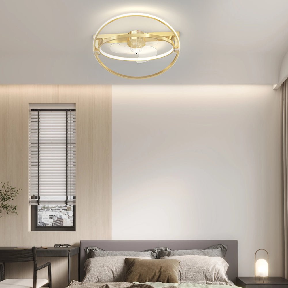 2 Rings Modern Ceiling Fan with Light – Flush Mount Design