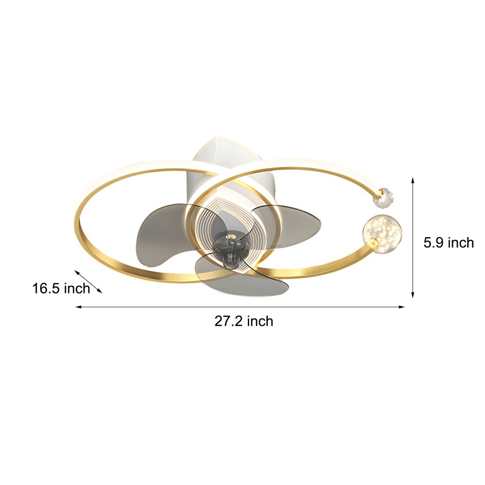 2 Rings Modern Ceiling Fan with 3-Step Dimming Light