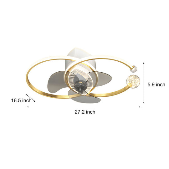 2 Rings Modern Ceiling Fan with 3-Step Dimming Light
