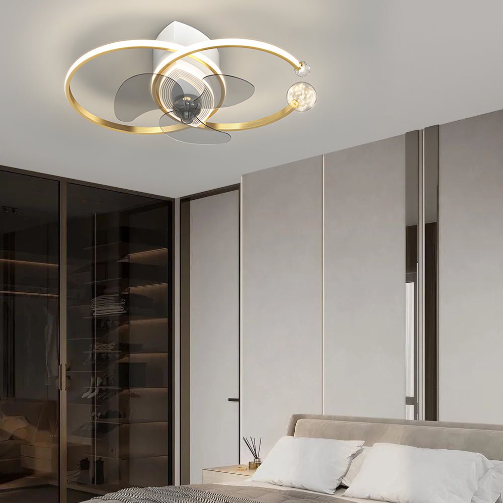 2 Rings Modern Ceiling Fan with 3-Step Dimming Light