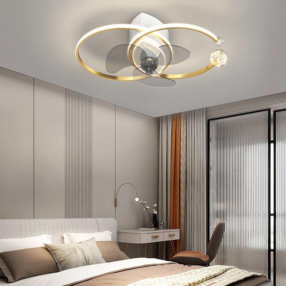 2 Rings Modern Ceiling Fan with 3-Step Dimming Light