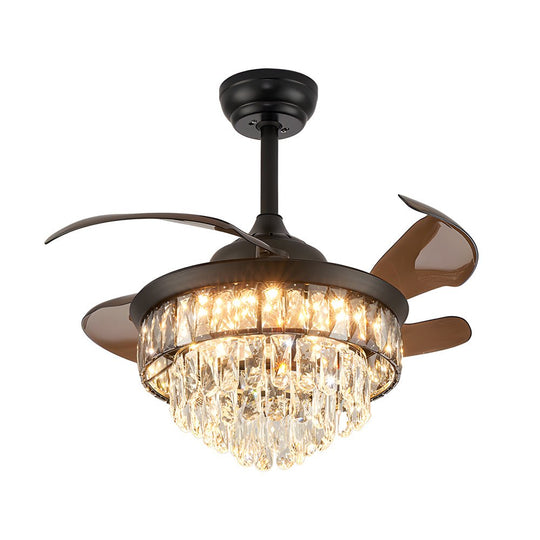 20-Inch Black Crystal Ceiling Fan with Retractable Blades and LED Light