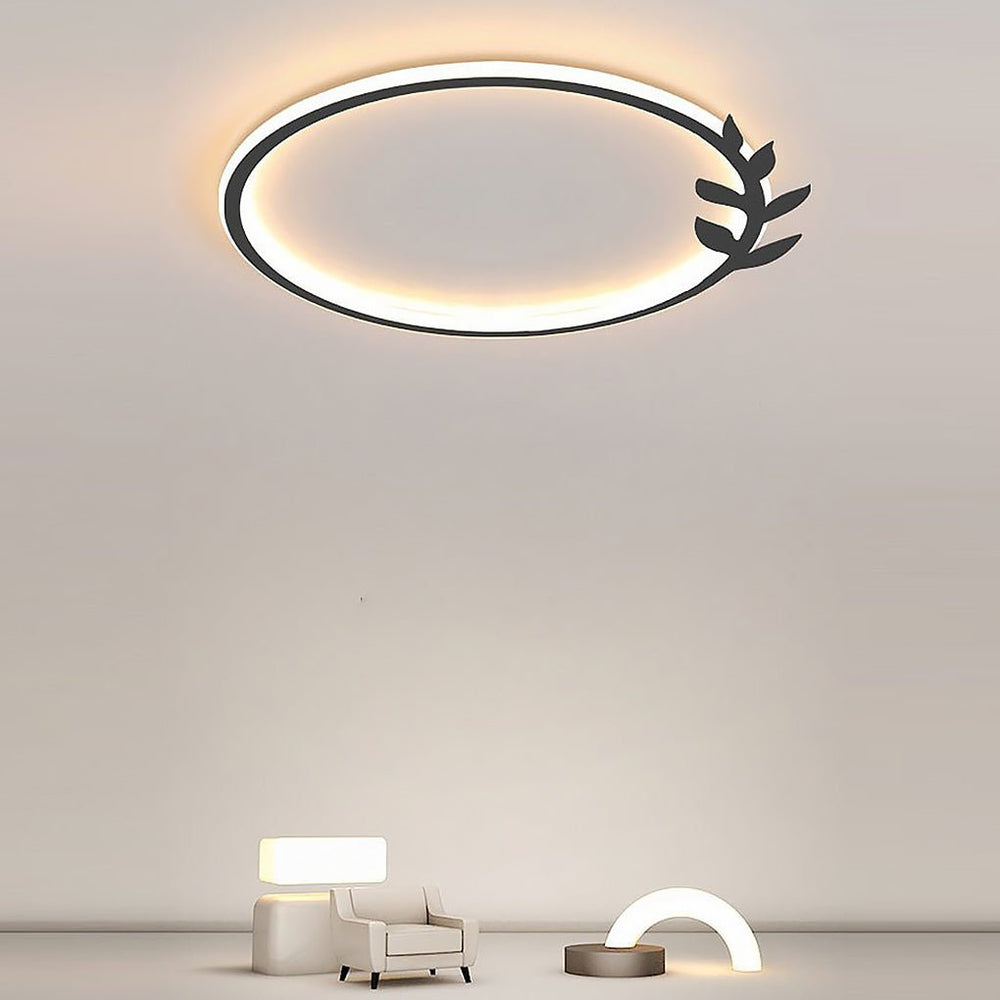 20'' Round Dimmable Black Flush Mount Ceiling Light with Leaf-Shaped Edge