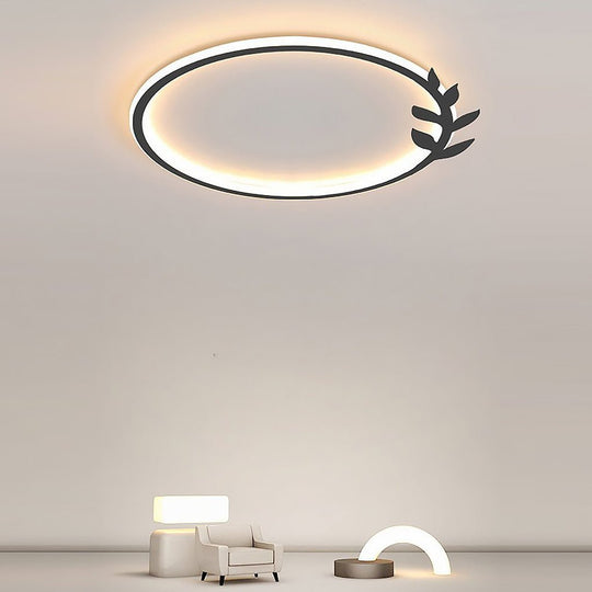 20'' Round Dimmable Black Flush Mount Ceiling Light with Leaf-Shaped Edge