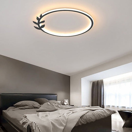 20'' Round Dimmable Black Flush Mount Ceiling Light with Leaf-Shaped Edge