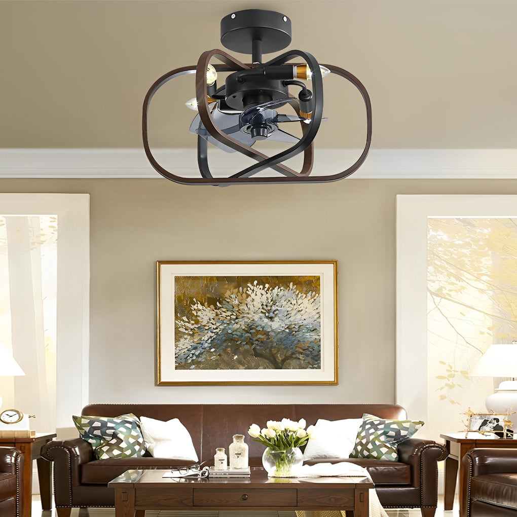 Retro Rustic Bladeless Ceiling Fan Light with Remote