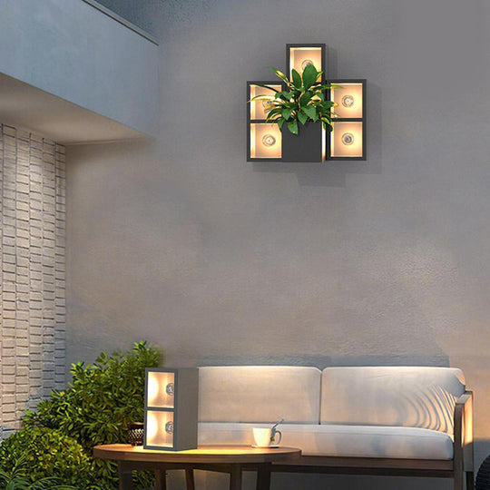 Waterproof Creative Square Combination Wall Lamp with Flowerpot