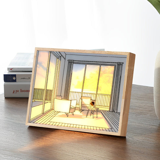 Wooden Frame Touch Control Dimmable LED Night Light