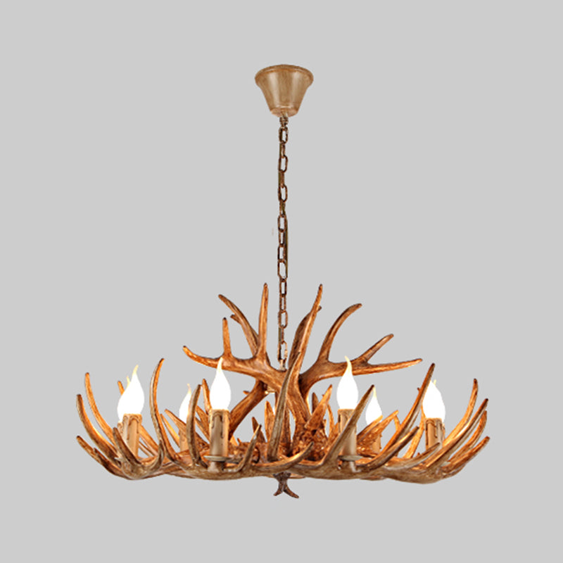 Rustic Antler Resin Chandelier – Brown Multi-Light Pendant for Restaurants & Living Spaces