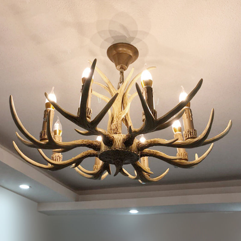Vintage Beige Resin Antler Chandelier – 3/4/6/8-Light Rustic Pendant