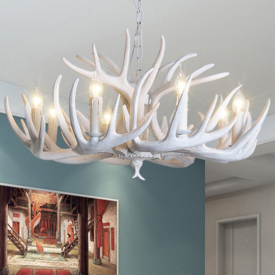 Rustic Resin Antler Suspension Chandelier – Multi-Light White & Yellow Pendant